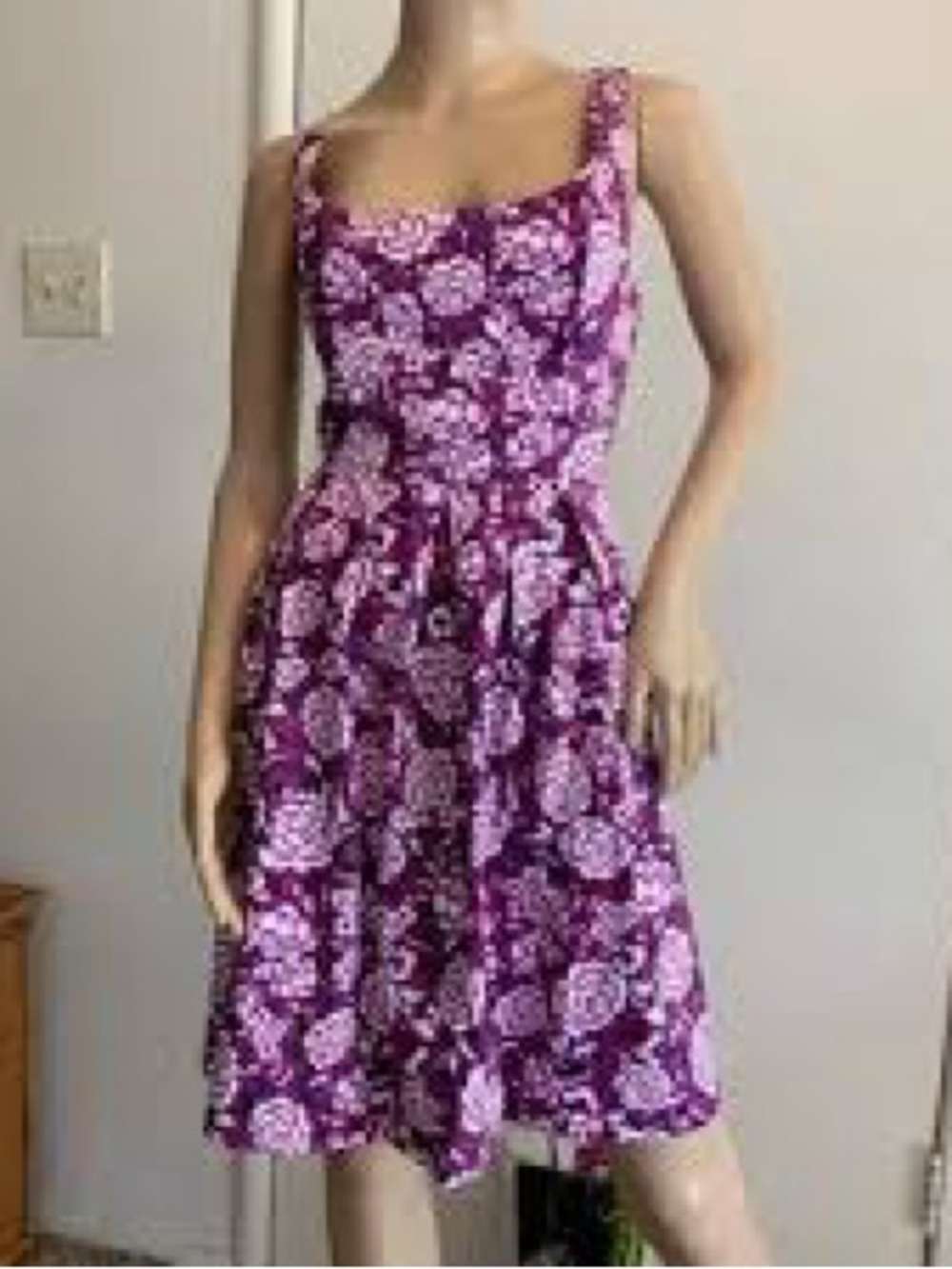 Corey P Purple Rose Floral Mini Dress Sleeveless Pleated Romantic Size 8